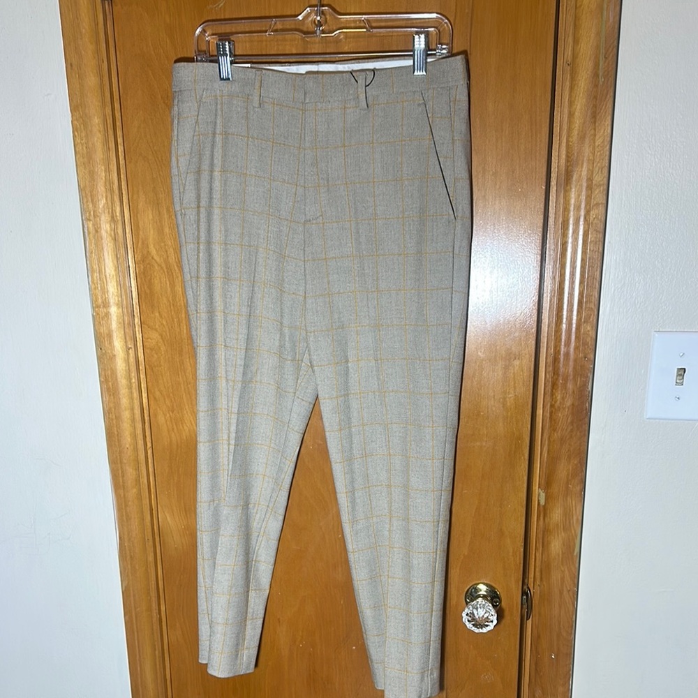 Express Extra Slim Men's Tan Checkered Pants (30x30)